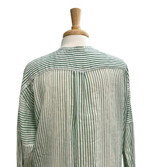 VINCE Silk Blend Split-Neck Stripe Tunic Blouse Green White size Medium - Picture 8 of 10